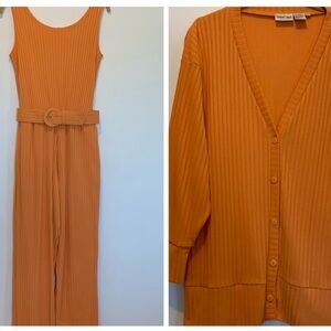 Vintage Newport News Tangerine Jumpsuit Cardigan 3 Piece Set